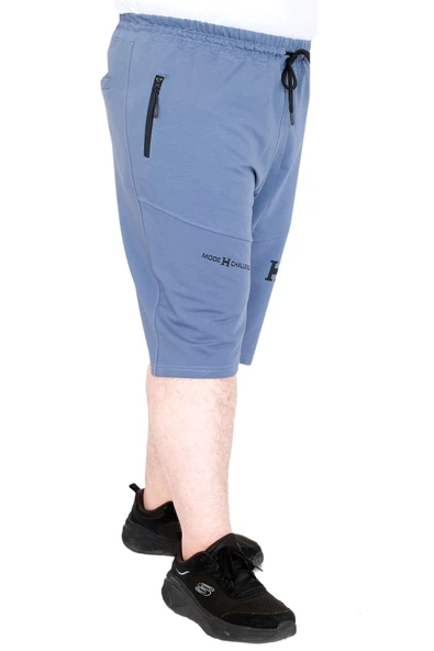 Mode XL Büyük Beden Erkek Şort 2 İplik Parçalı U25504 Mavi - Resim 3