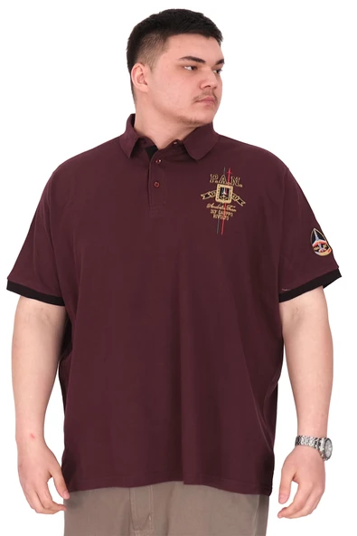 Mode XL Büyük Beden Erkek Polo Yaka T-Shirt Nakışlı U25307 Mürdüm ürün görseli