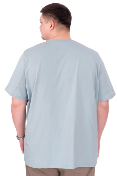 Mode XL Büyük Beden Erkek T-Shirt Bisiklet Yaka ROSE U25032 Mavi - Resim 3