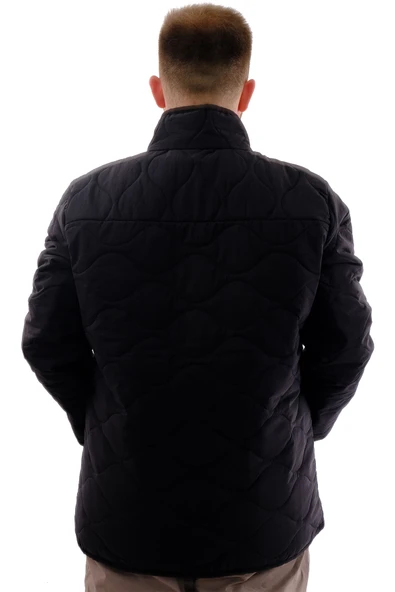 Mode XL Büyük Beden Erkek Dik Yaka Kapitone Mont U24609 Siyah - Resim 4