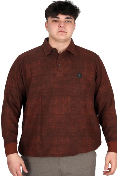 Mode XL Büyük Beden Erkek Polo Yaka Sweatshirt Baskılı Selanik U24440 Kiremit ürün görseli