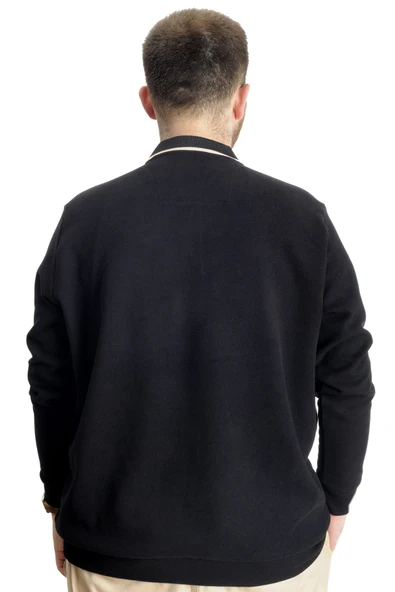Mode XL Büyük Beden Erkek Sweat Polo Selanik Mode 23448 Siyah - Resim 4