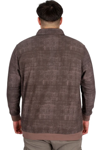 Mode XL Büyük Beden Erkek Polo Yaka Sweatshirt Baskılı Selanik U24440 Kahverengi - 4