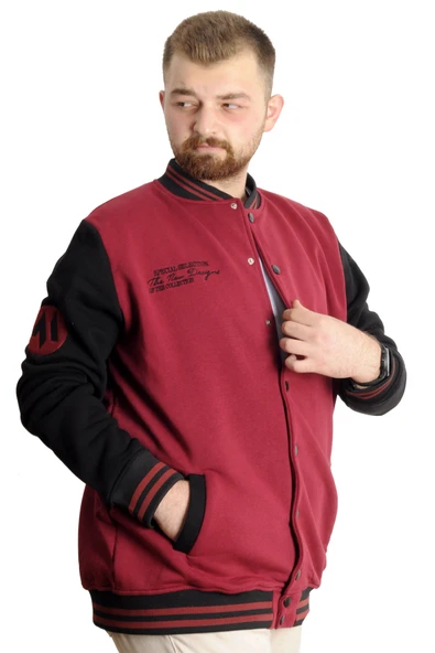 Mode XL Büyük Beden Erkek Kolej Mont Spor Ceket 23628 Bordo - 3