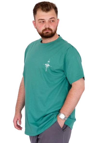 Mode XL Büyük Beden Erkek T-Shirt Bisiklet Yaka Chneyrmd U25020 Çağla - Resim 2