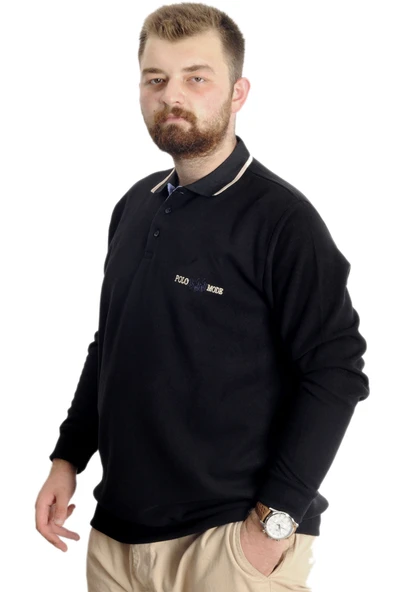 Mode XL Büyük Beden Erkek Sweat Polo Selanik Mode 23448 Siyah - Resim 2