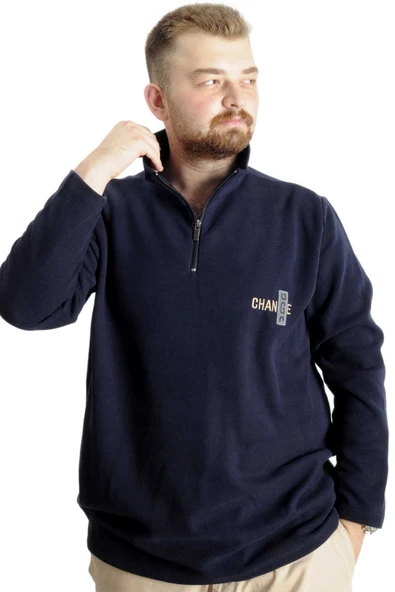 Mode XL Büyük Beden  Sweat Dik Yaka Selanik Fermuarlı 23548 Lacivert ürün görseli
