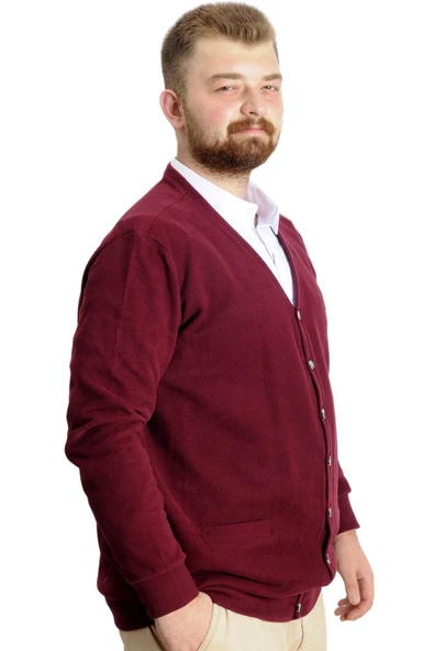 Mode XL Büyük Beden Erkek Hırka Vanize Selanik Düğmeli 20548 Bordo - 11