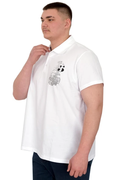 Mode XL Büyük Beden Erkek T-Shirt Polo Sail Boat U25302 Beyaz - Resim 4