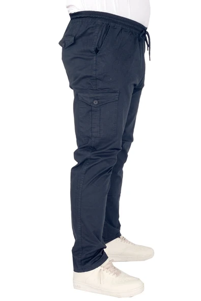 Mode XL Büyük Beden Pantolon Keten Kargo Jogger Milano 21912 Lacivert - Resim 12