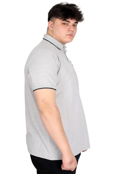 Mode XL Büyük Beden Erkek Polo Yaka Tişört Waffle Mr.Polo U24298 Gri - Resim 3