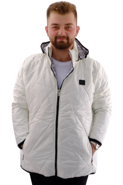 Mode XL Büyük Beden Erkek Kalın Şişme Mont Kapüşonlu U24605 Ekru ürün görseli