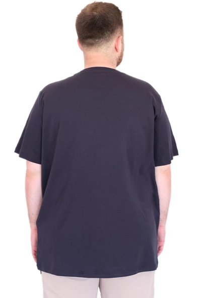 Mode XL Büyük Beden Erkek T-Shirt Bisiklet Yaka U25035 Lacivert - Resim 4