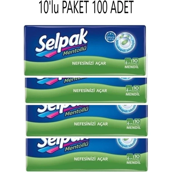 Selpak Mentollü Mendil 10 Lu Paket 10 Adet (100 Adet) ürün görseli