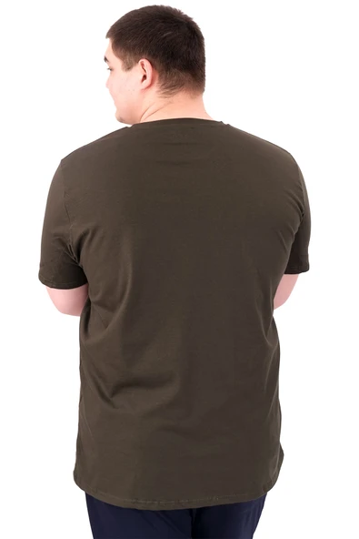 Mode XL Büyük Beden Erkek T-Shirt Bisiklet Yaka OPTIMISTIC U25028 Haki - Resim 5