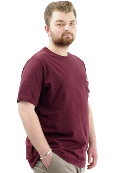 Mode XL Büyük Beden Erkek Tişört Baskılı Pamuklu Bisiklet Yaka T-Shirt TOUCH U24066 Mürdüm - Resim 4