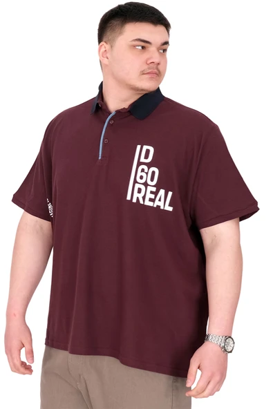 Mode XL Büyük Beden Erkek T-Shirt Polo Yaka REAL U25309 Mürdüm - Resim 4