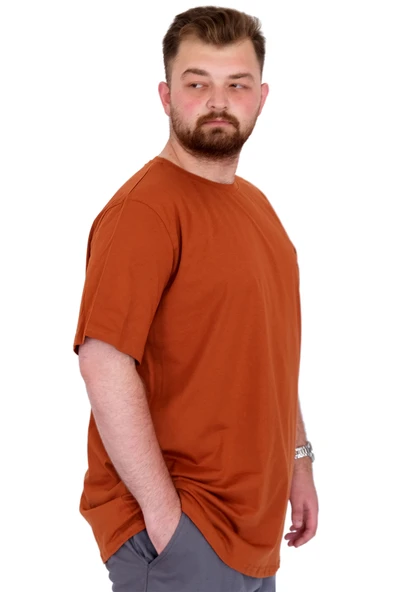 Mode XL Büyük Beden Erkek T-Shirt Bisiklet Yaka Chneyrmd U25020 Tarçın - Resim 3