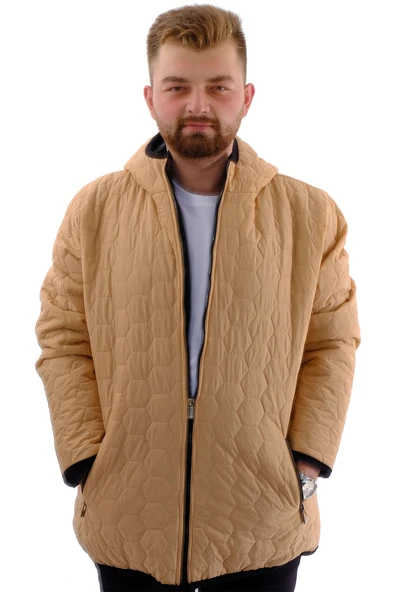 Mode XL Büyük Beden Erkek Mont Kapüşonlu U24608 Bej