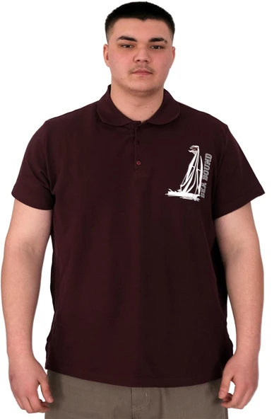 Mode XL Büyük Beden Erkek T-Shirt Polo Sea Bound U25303 Mürdüm - Resim 2
