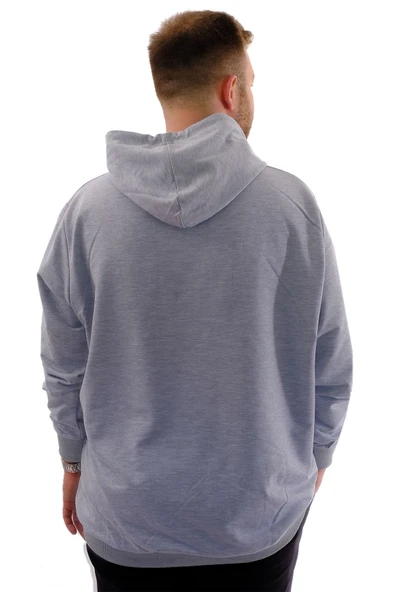 Mode XL Büyük Beden Erkek Basic Sweatshirt Kapüşonlu Kanguru Cep U24166 Grimelanj - Resim 4