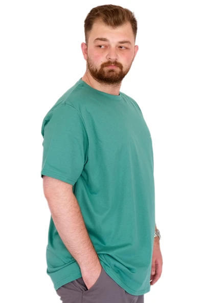 Mode XL Büyük Beden Erkek T-Shirt Bisiklet Yaka Chneyrmd U25020 Çağla - Resim 3