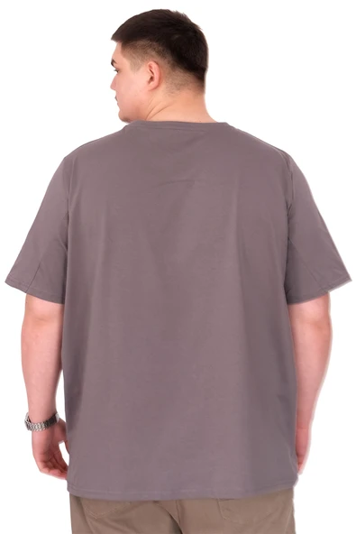 Mode XL Büyük Beden Erkek T-Shirt Bisiklet Yaka FREEDOM U25033 Füme - Resim 3