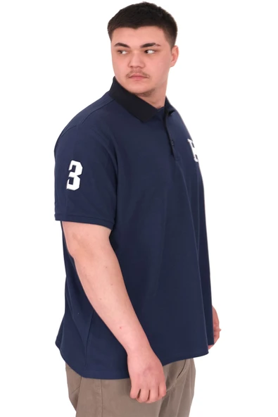Mode XL Büyük Beden Erkek T-Shirt Polo Yaka H BROUDED U25312 İndigo - Resim 2