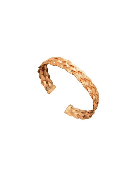 Eskitme İnce Örgü Motifli Bakır Bileklik | Otantik, Doğal ve Etnik Ayarlanabilir Manşet Tasarım ürün görseli 1
