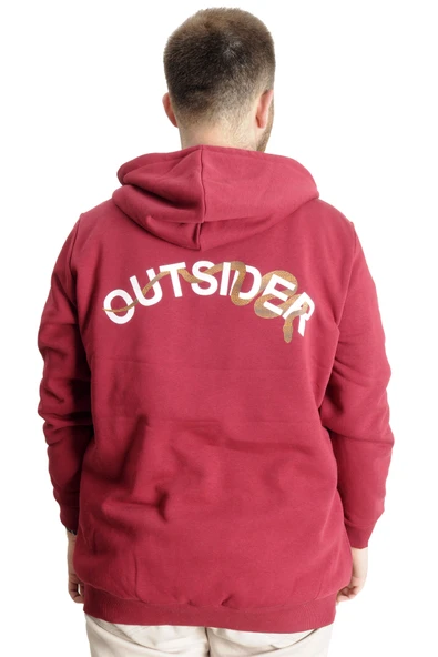 Mode XL Büyük Beden Erkek Sweat Kapüşonlu Fermuarlı Outsider 23547 Bordo - 4