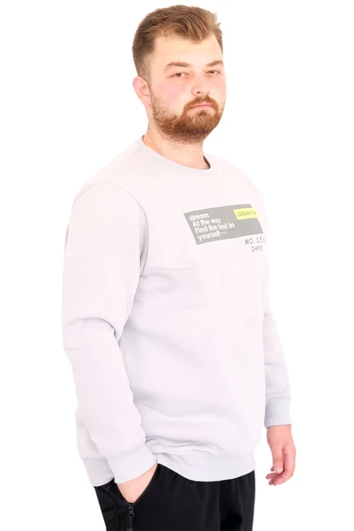 Mode XL Büyük Beden Erkek Bisiklet Yaka Sweatshirt DAYS U25801 A.Gri - Resim 3