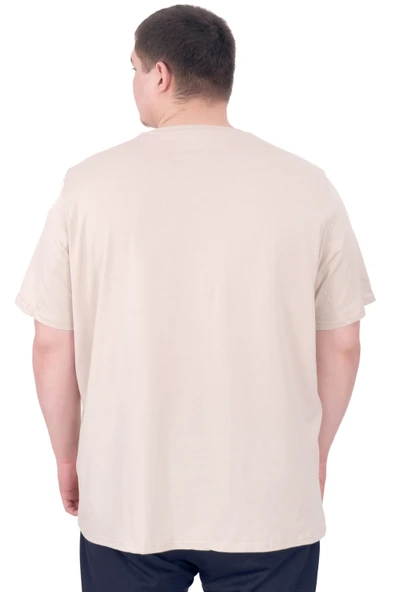Mode XL Büyük Beden Erkek T-Shirt Bisiklet Yaka STATUE U25027 Bej - Resim 2