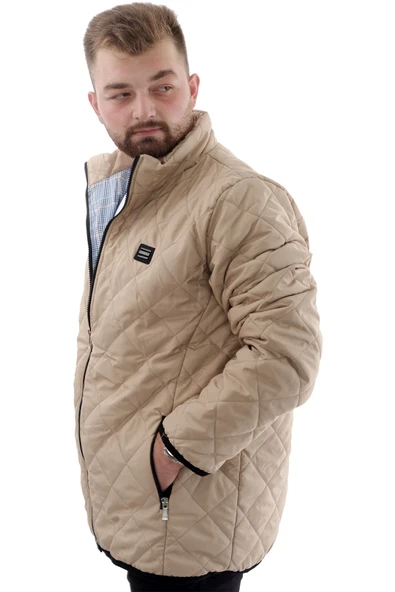 Mode XL Büyük Beden Erkek Dik Yaka Kapitone Mont U24601 Sütlü Kahve - 2