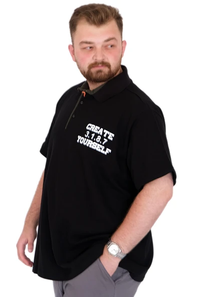 Mode XL Büyük Beden Erkek T-Shirt Polo Yaka YOURSELF U25310 Siyah - Resim 2
