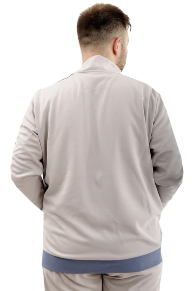 Mode XL Erkek Büyük Beden Eşofman Üstü Fermuarlı Dik Yaka İnterlok NEW YORK U24524 Gri - Resim 5