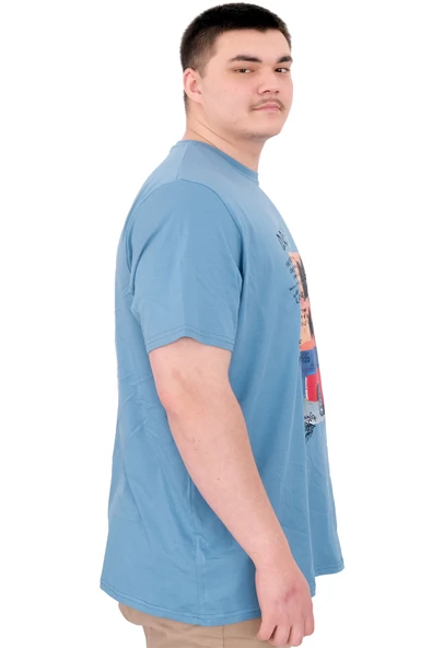 Mode XL Büyük Beden Erkek Baskılı T-Shirt Palm Dream U25026 Mavi - Resim 2
