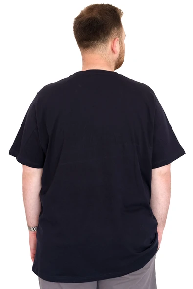 Mode XL Büyük Beden Erkek T-Shirt Bisiklet Yaka REBEL U25039 Lacivert - Resim 4