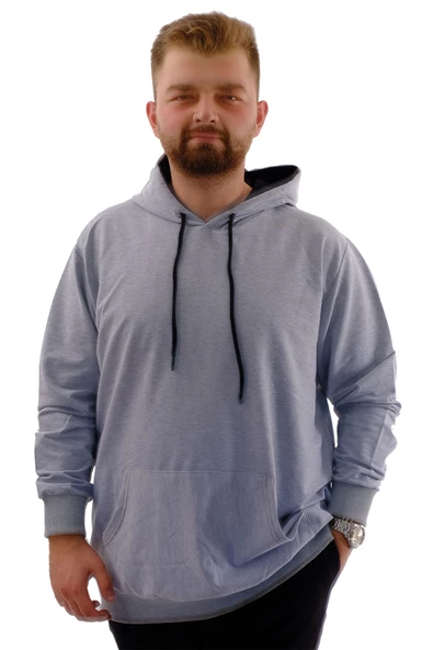 Mode XL Büyük Beden Erkek Basic Sweatshirt Kapüşonlu Kanguru Cep U24166 Grimelanj ürün görseli 1