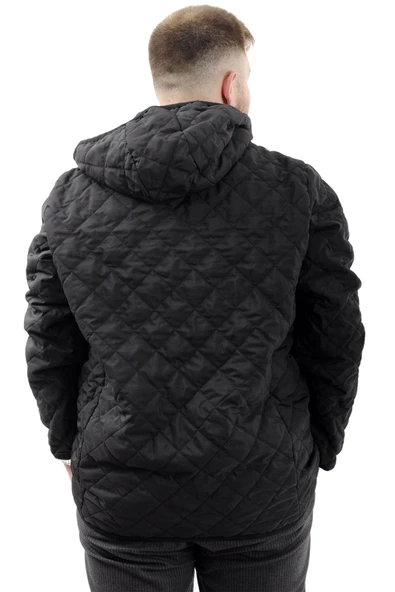 Mode XL Büyük Beden Erkek Kalın Şişme Mont Kapüşonlu U24605 Kömür Siyah - Resim 4