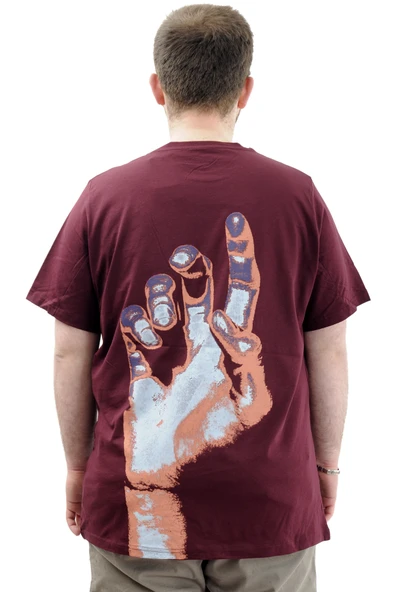 Mode XL Büyük Beden Erkek Tişört Baskılı Pamuklu Bisiklet Yaka T-Shirt TOUCH U24066 Mürdüm - Resim 2