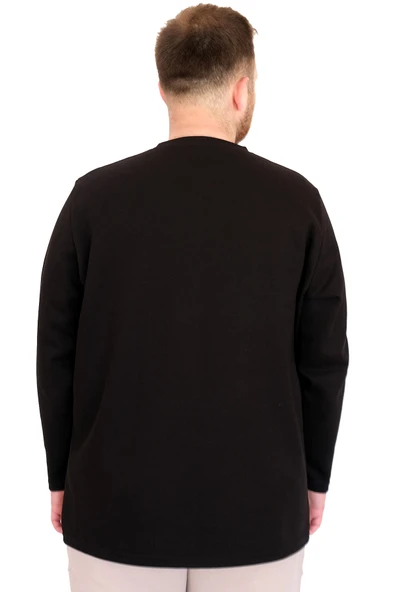 Mode XL Büyük Beden Erkek Bisiklet Taka Sweatshirt İnterlok Pike U22464 Siyah - Resim 4