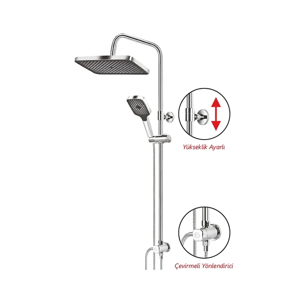 Robot Duş Seti Tam Takım Beyaz Krom Lüks Yağmurlama Fonksiyonlu Yükseklik Ayarlı Başlıklı Sistemi - Resim 2