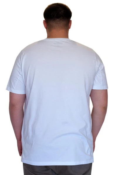 Mode XL Büyük Beden Erkek T-Shirt Bisiklet Yaka FAULTLESS U25011 Beyaz - Resim 4