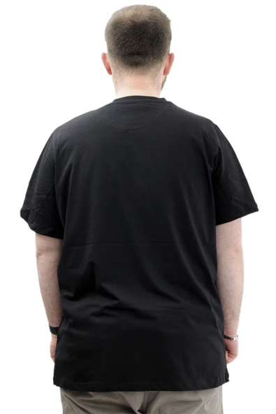 Mode XL Battal Beden Baskılı Erkek T-Shirt Bisiklet Yaka U24047 Siyah - Resim 4