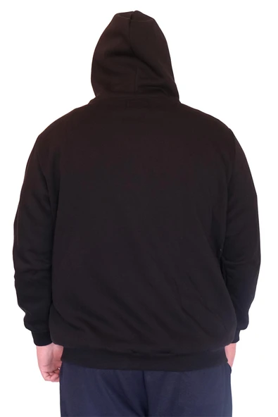 Mode XL Büyük Beden Erkek Kapüşonlu Sweatshirt Fermuarlı 3 İp BRONX U24560 Siyah - Resim 4