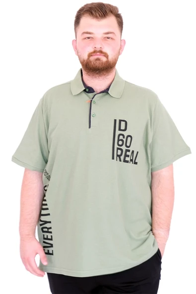 Mode XL Büyük Beden Erkek T-Shirt Polo Yaka REAL U25309 Çağla - 5