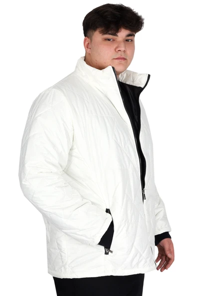 Mode XL Büyük Beden Erkek Dik Yaka Kapitone Mont U24613 Ekru - 2