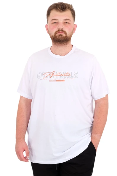 Mode XL Büyük Beden Erkek T-Shirt Bisiklet Yaka ORIGINALS U25038 Beyaz ürün görseli 1