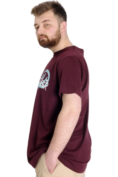 Mode XL Büyük Beden Erkek T-shirt FOREVER 23138 Mürdüm - Resim 2