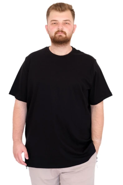 Mode XL Büyük Beden Erkek T-Shirt Bisiklet Yaka U25035 Siyah ürün görseli